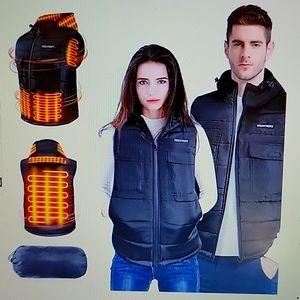 COSYYOSY Heated zip vest with hood Unisex Black 5 heating panels Large New…